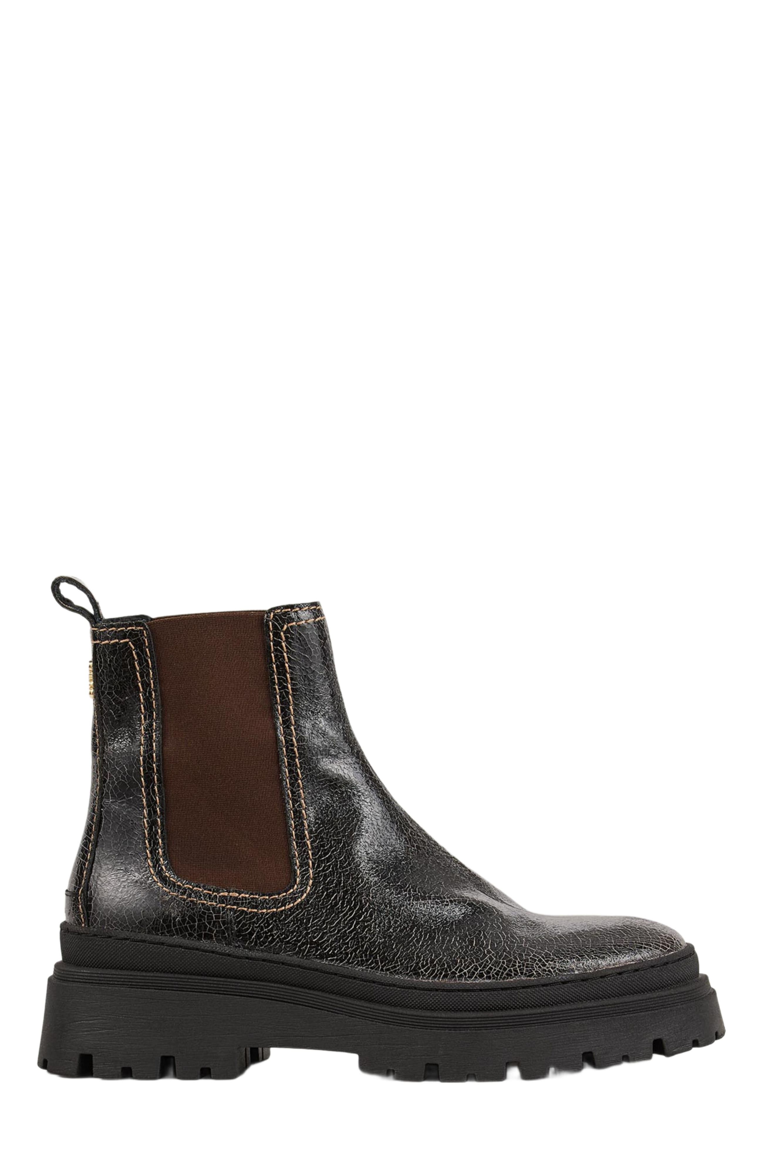 SANDRO Crackled leather Chelsea boots, Alternate, color, 