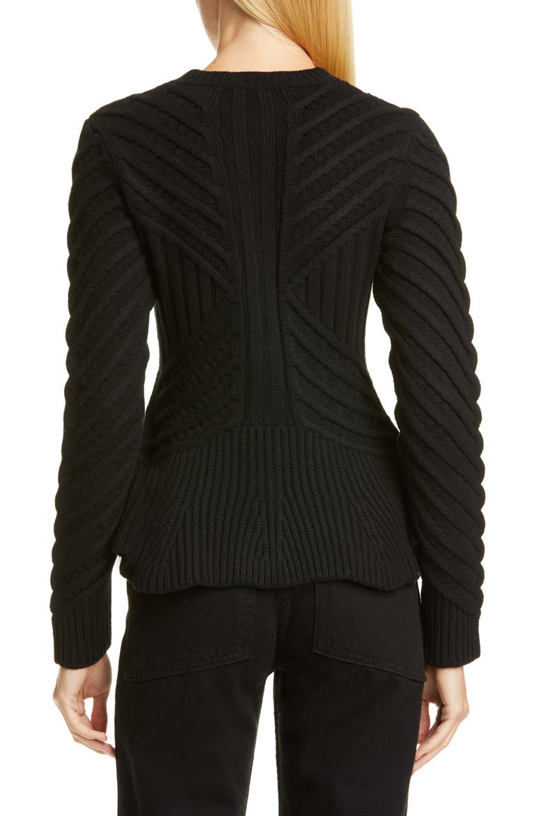 Alexander McQueen Angled Cable Cardigan, Alternate, color, BLACK