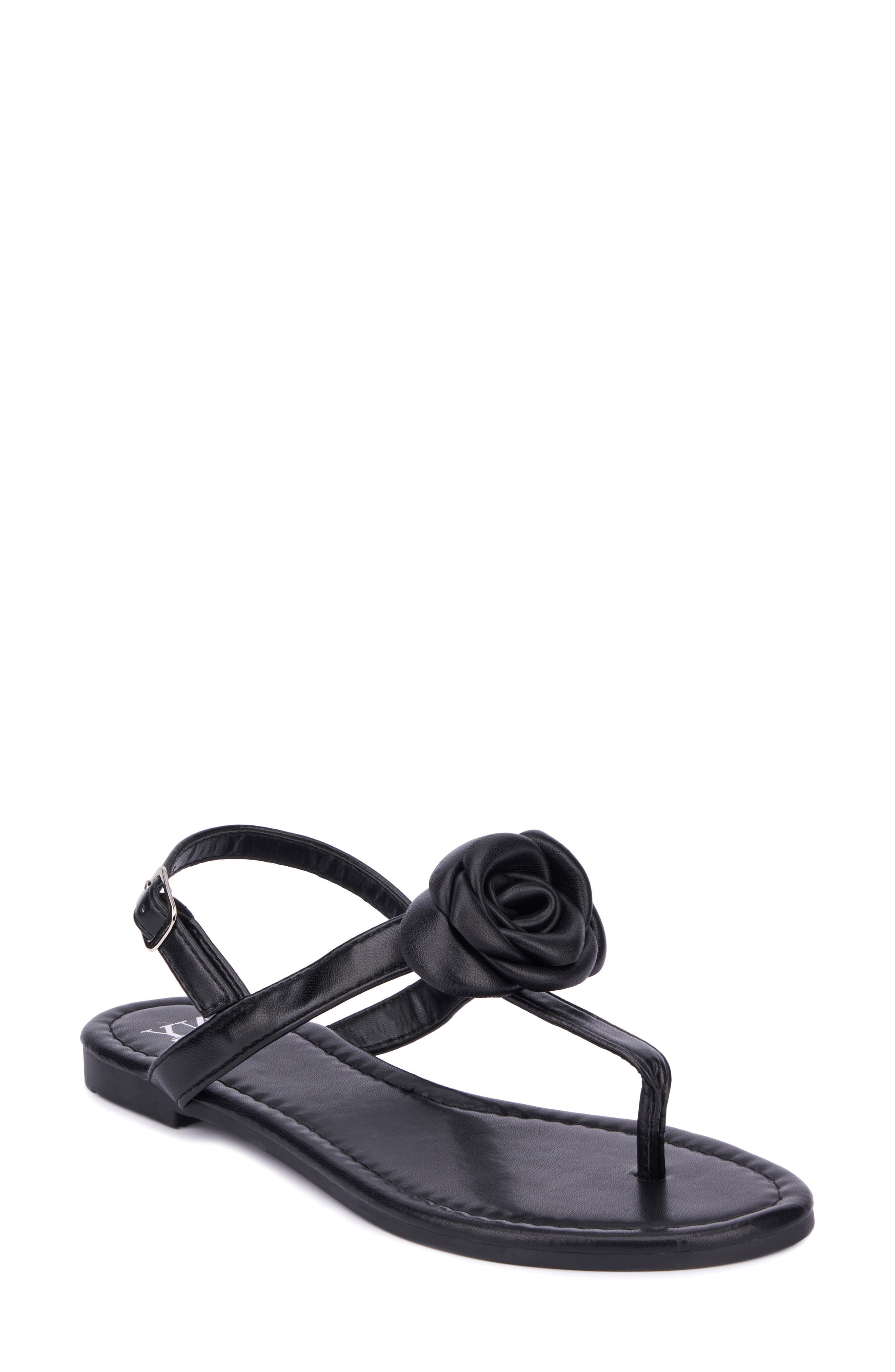 NEW YORK AND COMPANY Rosette Thong Sandal, Main, color, Black