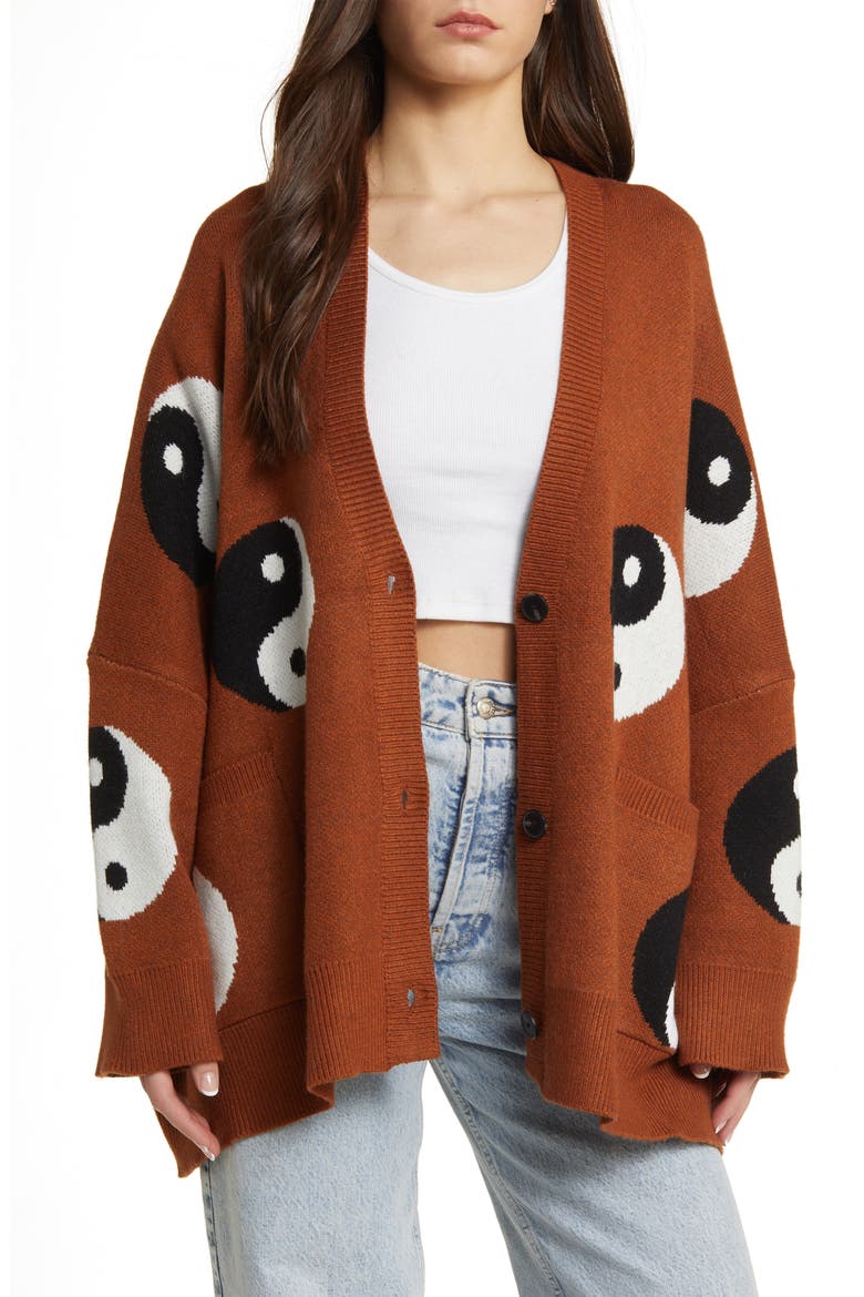 Main Character Oversize Cardigan, Main, color, CINNAMON
