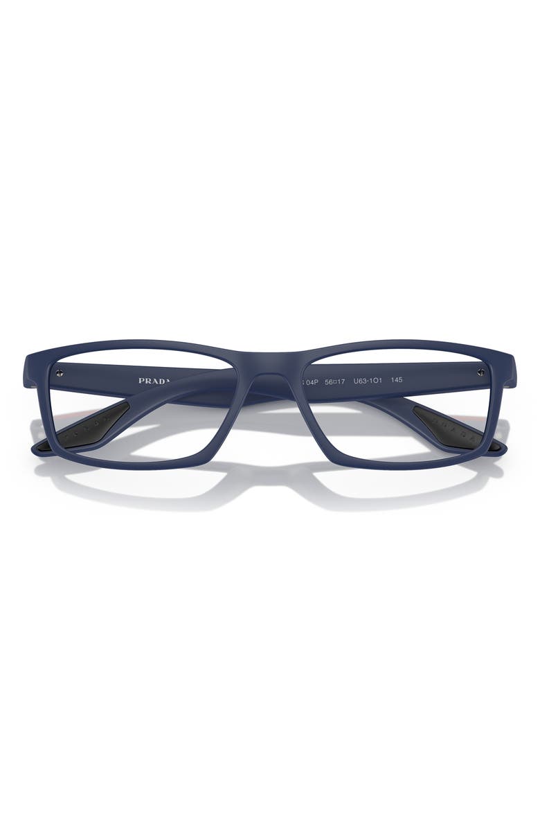 Prada Linea Rossa 56mm Rectangular Optical Glasses, Alternate, color, Blue Rubber