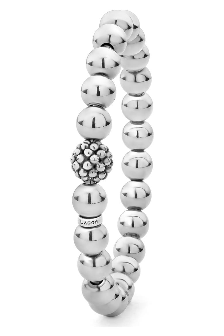 Signature Caviar Lattice Ball Stretch Bracelet, Alternate, color, SILVER