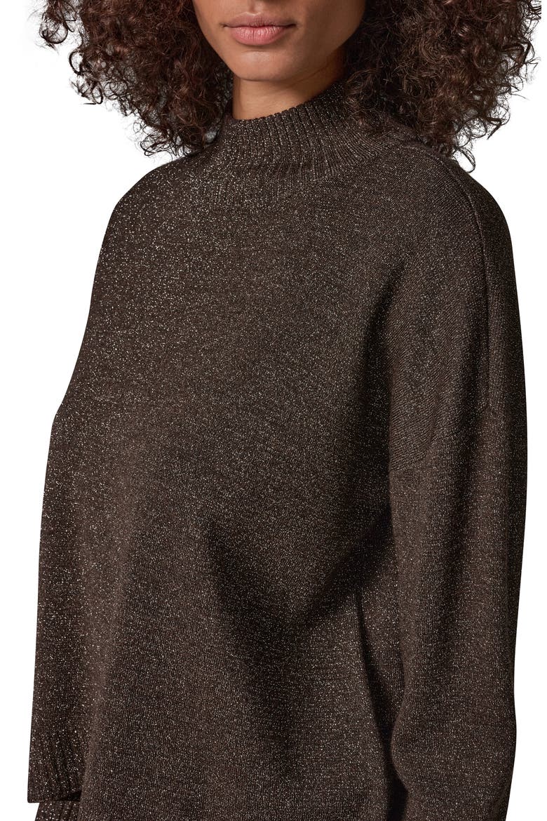 Metallic Mock Neck Sweater, Alternate, color, ESPRSSO/ SI