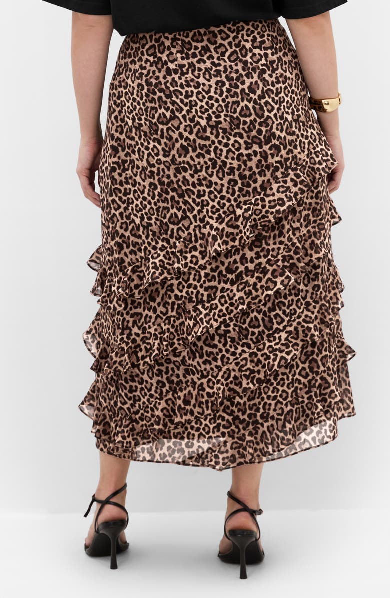 City Chic Skai Leopard Ruffle Maxi Skirt, Alternate, color, Leopard