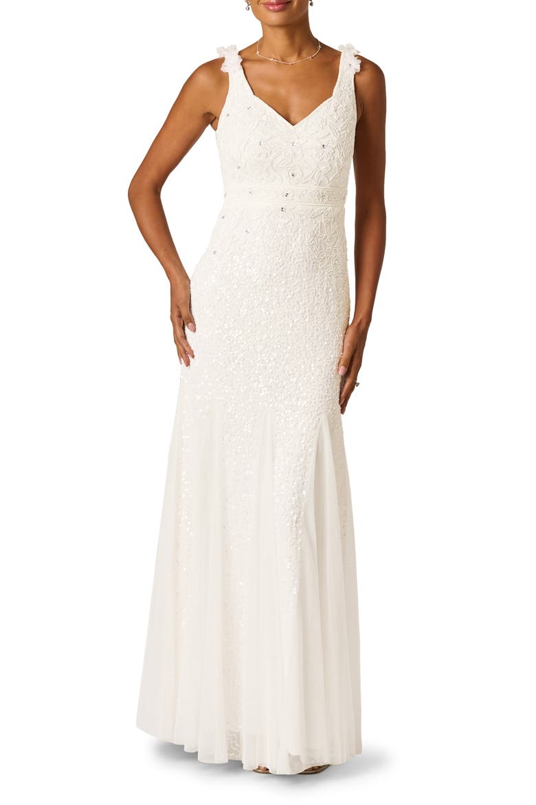 Beaded Godet Mermaid Gown, Main, color, IVORY