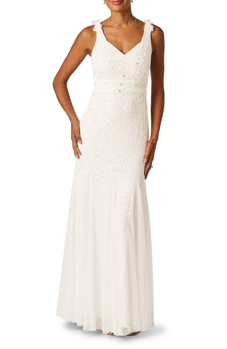 Adrianna Papell Beaded Godet Mermaid Gown, Main, color, 