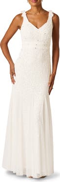 Adrianna Papell Beaded Godet Mermaid Gown