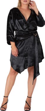 Standards & Practices Long Sleeve Asymmetric Satin Dress