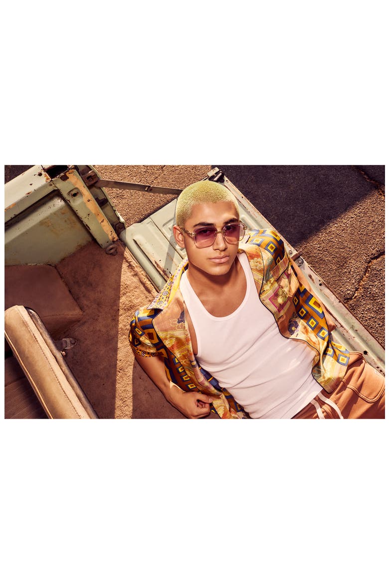 x Saweetie No Cap 52mm Square Sunglasses, Alternate, color, GOLD / PURPLE TO ORANGE