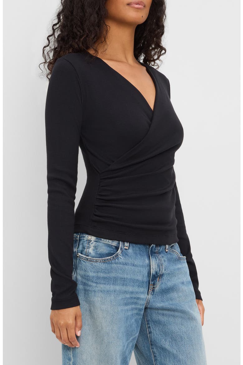 Stacie Shirred Surplice Top, Alternate, color, BLACK