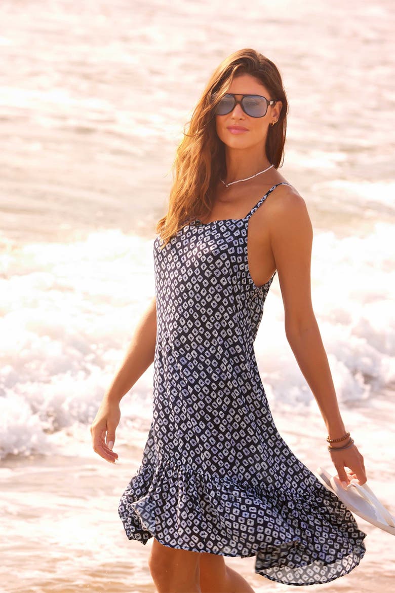 Women's Shibori Geo Meadow Bouquet A Line Dress Swimsuit Cover Up, Alternate, color, Shibori Geo Blue