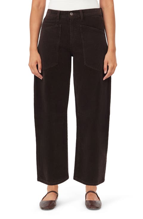 Corduroy Barrel Leg Ankle Pants