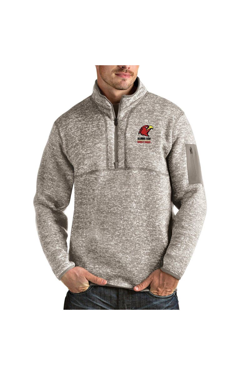 ANTIGUA Men's Antigua Oatmeal Illinois Tech Scarlet Hawks Fortune Quarter-Zip Jacket, Main, color, 