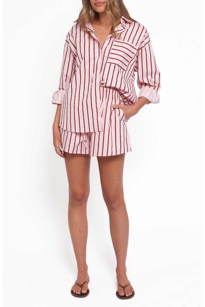 Ashlyn Striped Cotton 2-Piece Shorts Set, Main, color, PINK AND BURGUNDY STRIPE