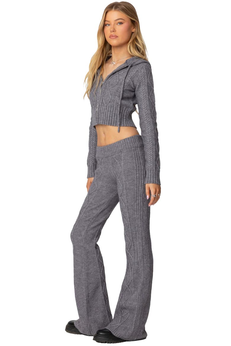 Ray Cable Stitch Knit Flare Sweater Pants, Alternate, color, GRAY-MELANGE