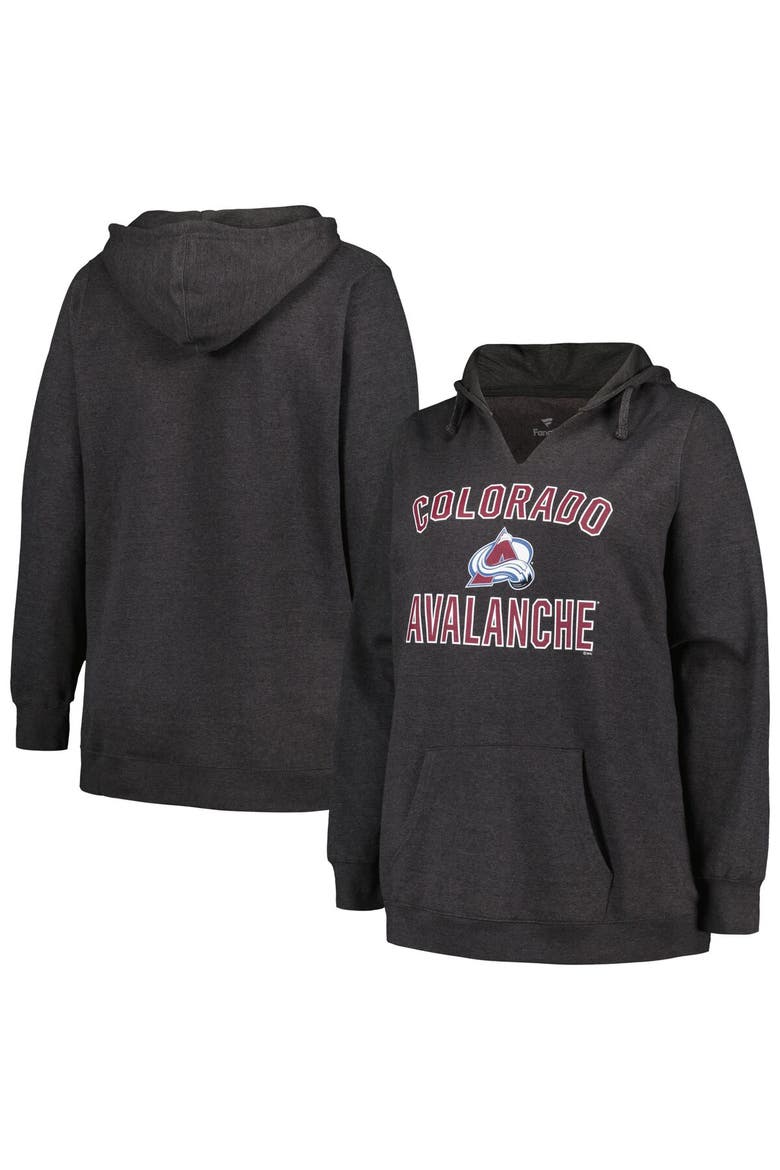 Women's Profile Heather Charcoal Colorado Avalanche Plus Size Arch Over Logo Pullover Hoodie, Alternate, color, Heather Charcoal