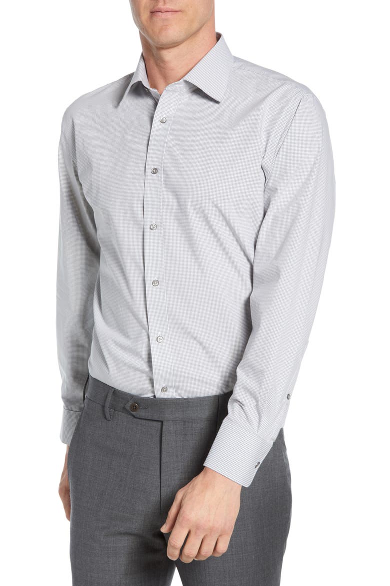 Tech-Smart Traditional Fit Stretch Check Dress Shirt, Main, color, GREY SLEET