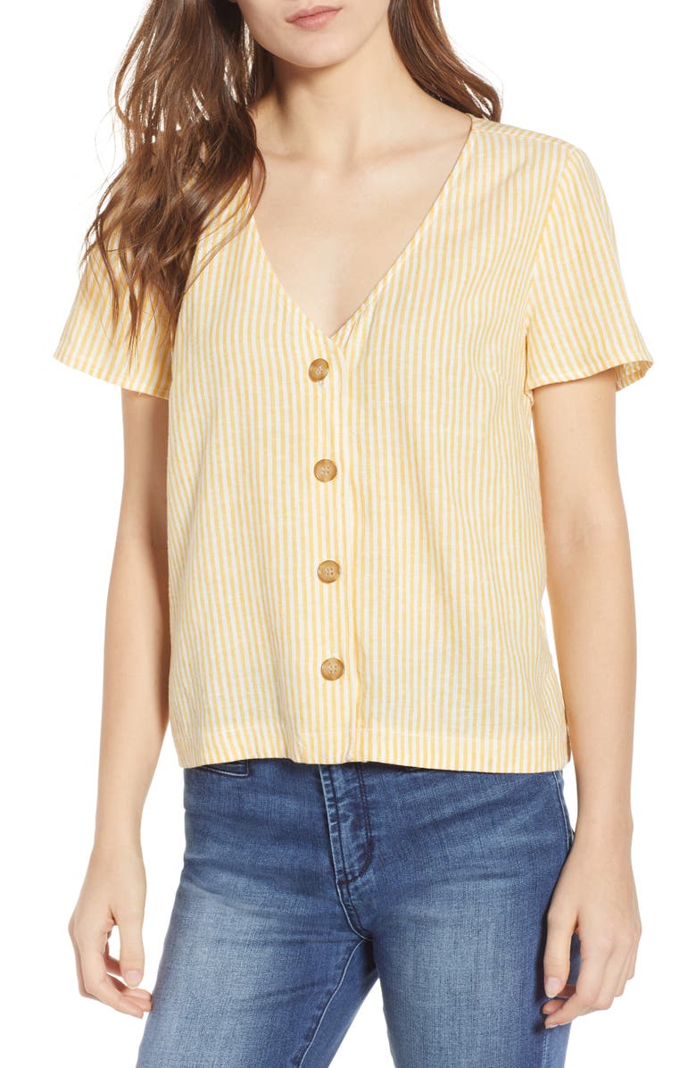 BP. Button Front Linen Blend Top, Main, color,