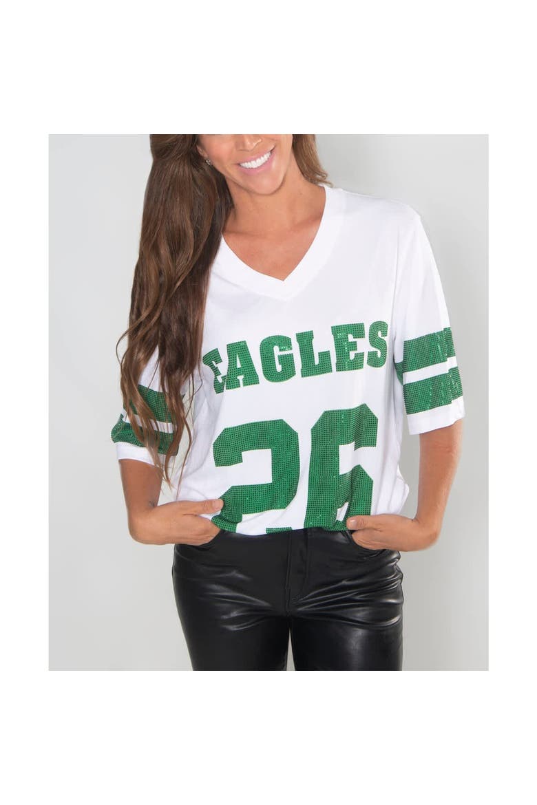 Women's Cuce Saquon Barkley White Philadelphia Eagles Crystal V-Neck Tunic, Alternate, color, White