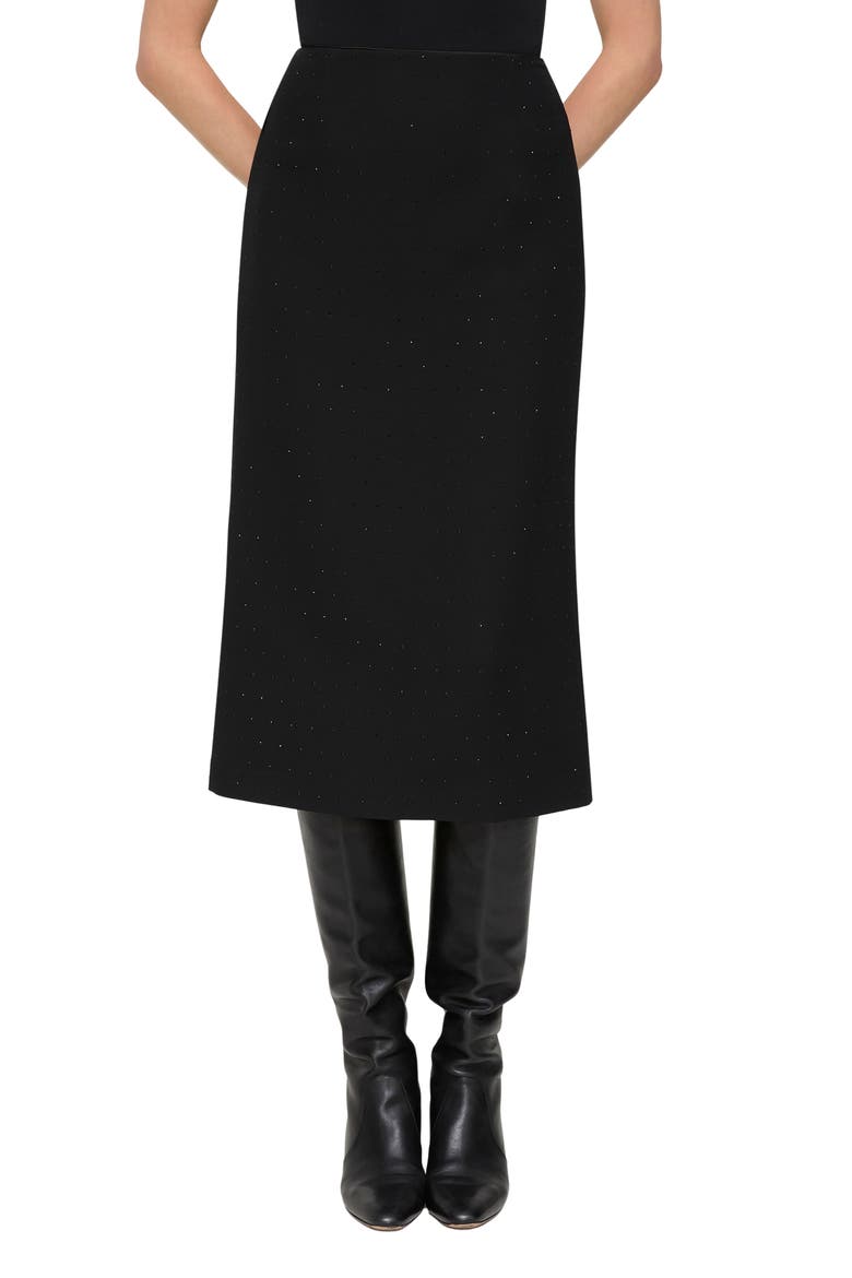 Crystal Embellished Wool & Silk Pencil Skirt, Main, color, BLACK