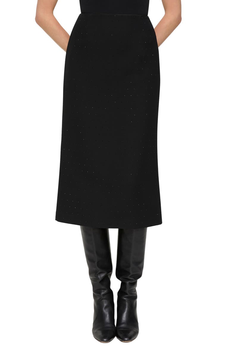 Lafayette 148 New York Crystal Embellished Wool & Silk Pencil Skirt, Main, color, Black