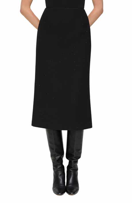 Crystal Embellished Wool & Silk Pencil Skirt