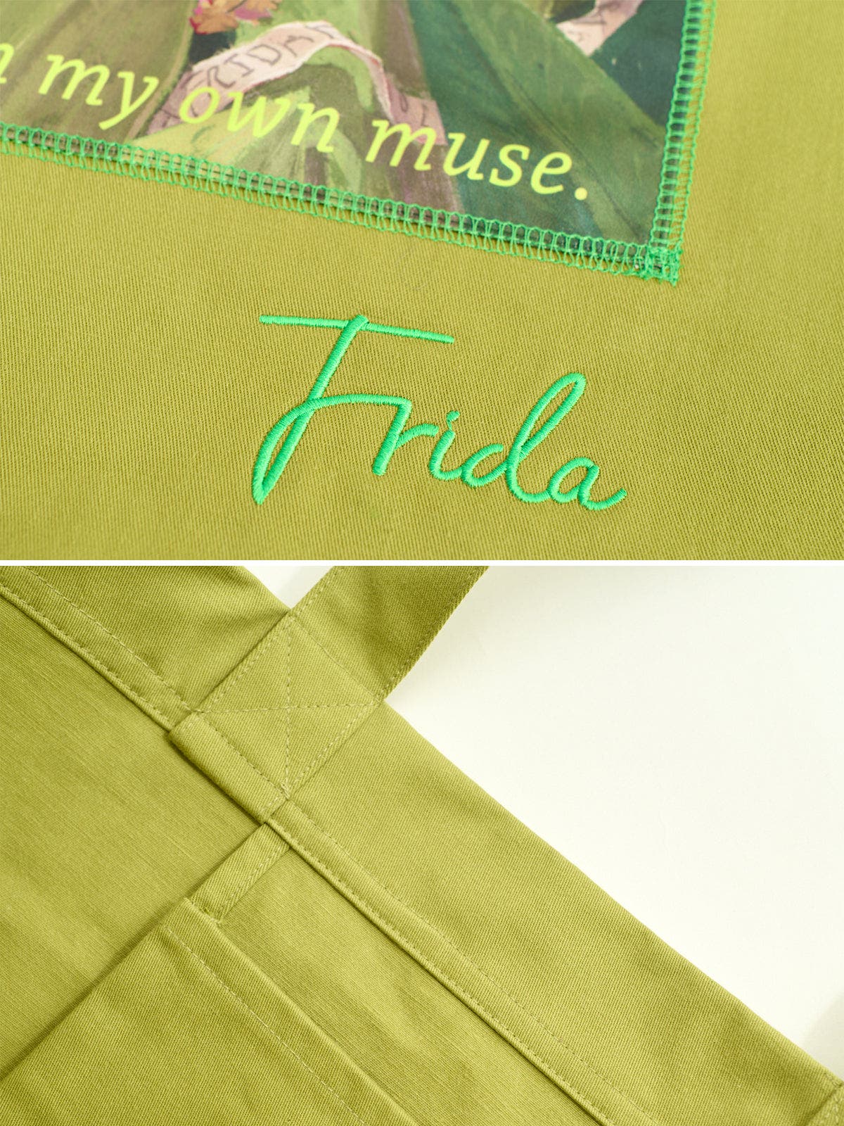 Lost Pattern NYC "I Am My Own Muse by Frida" Cotton Tote Bag, Alternate, color, Avocado Green
