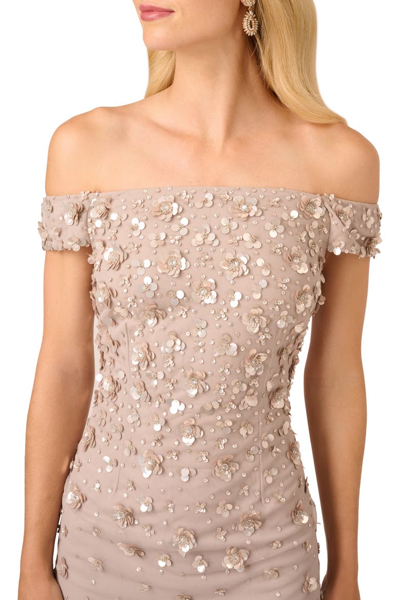 Off the Shoulder Beaded Column Gown, Alternate, color, MARBLE