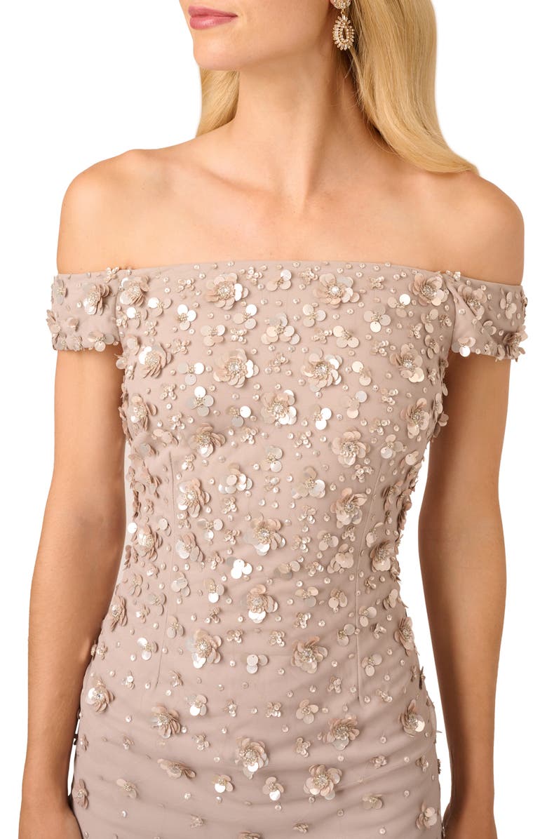 Adrianna Papell Off the Shoulder Beaded Column Gown, Alternate, color, Marble