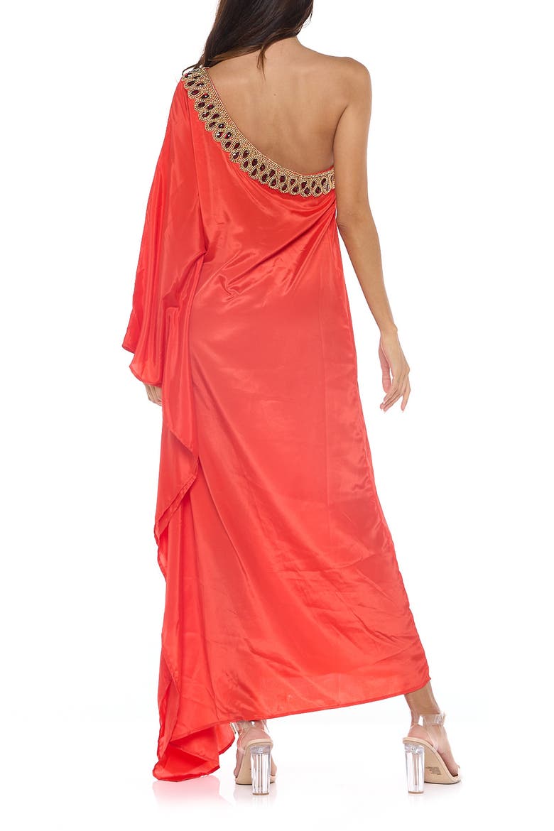 Embellished One-Shoulder Long Sleeve Cover-Up Dress, Alternate, color, RED