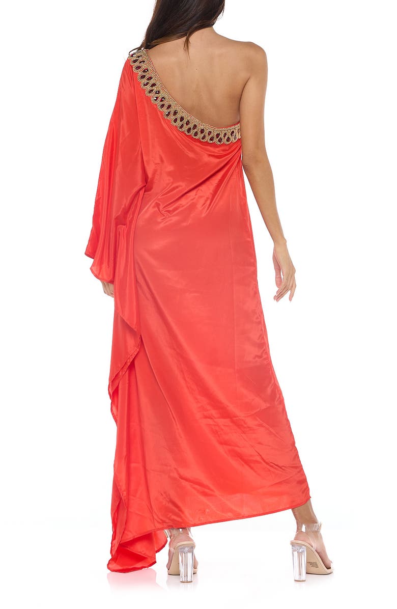 RANEES Embellished One-Shoulder Long Sleeve Cover-Up Dress, Alternate, color, Red