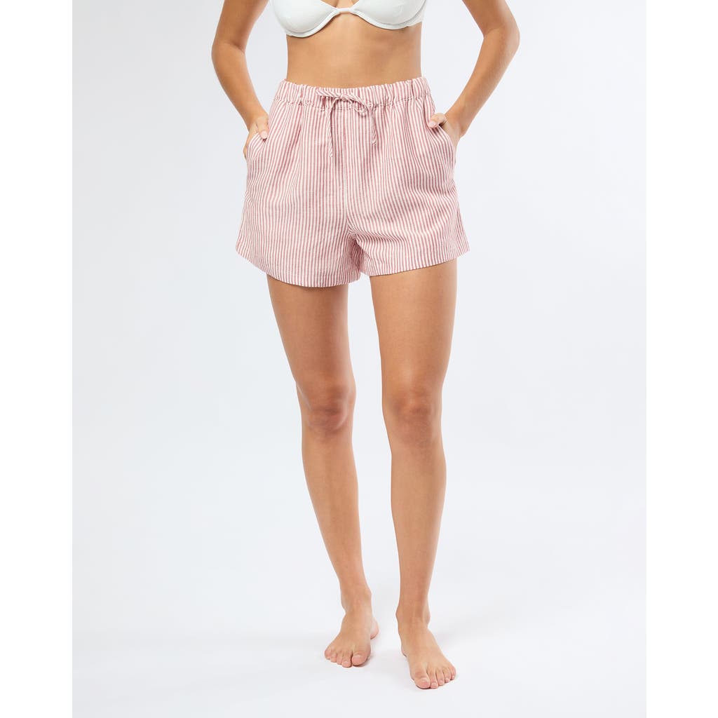 Onia Air Linen Drawstring Shorts In Dark Red/white