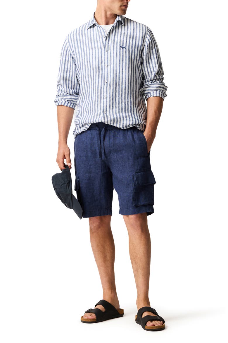 Resort Slub Linen Drawstring Cargo Shorts, Alternate, color, MARINE