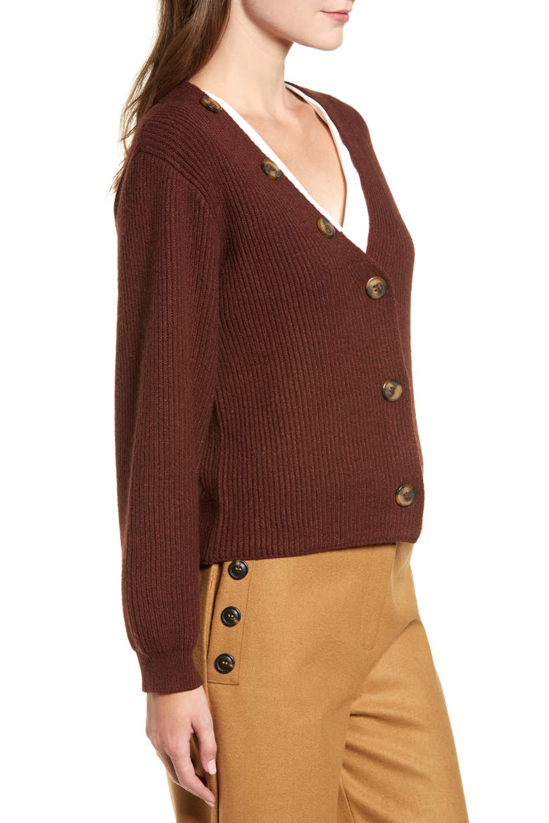 Chriselle Lim Cleo Button Detail Cardigan (Nordstrom Exclusive), Alternate, color, COCOA