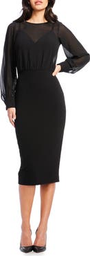 Dress the Population Pilar Mixed Media Long Sleeve Dress