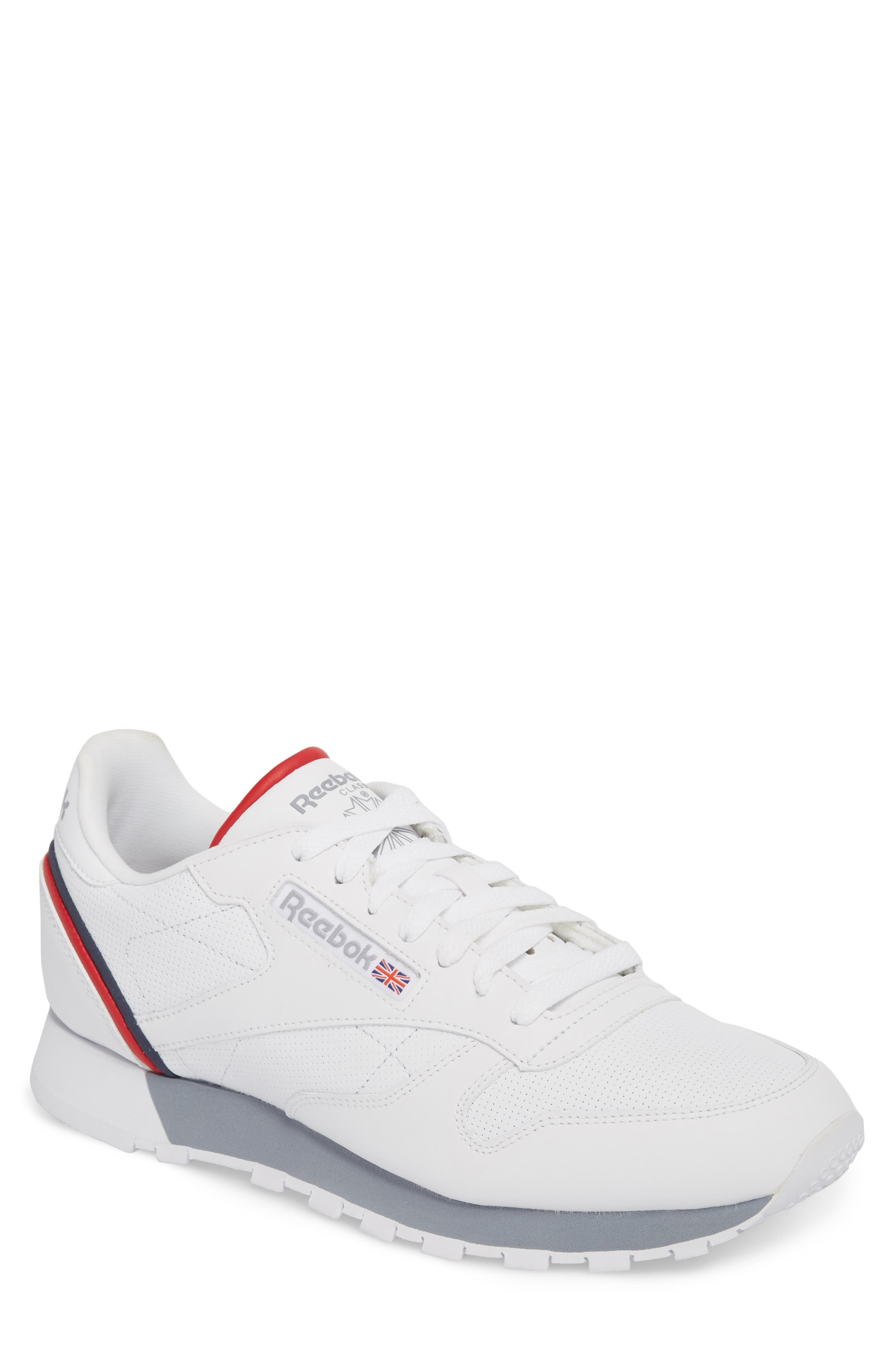 Classic Leather MU Sneaker, Main, color, WHITE/NAVY/RED