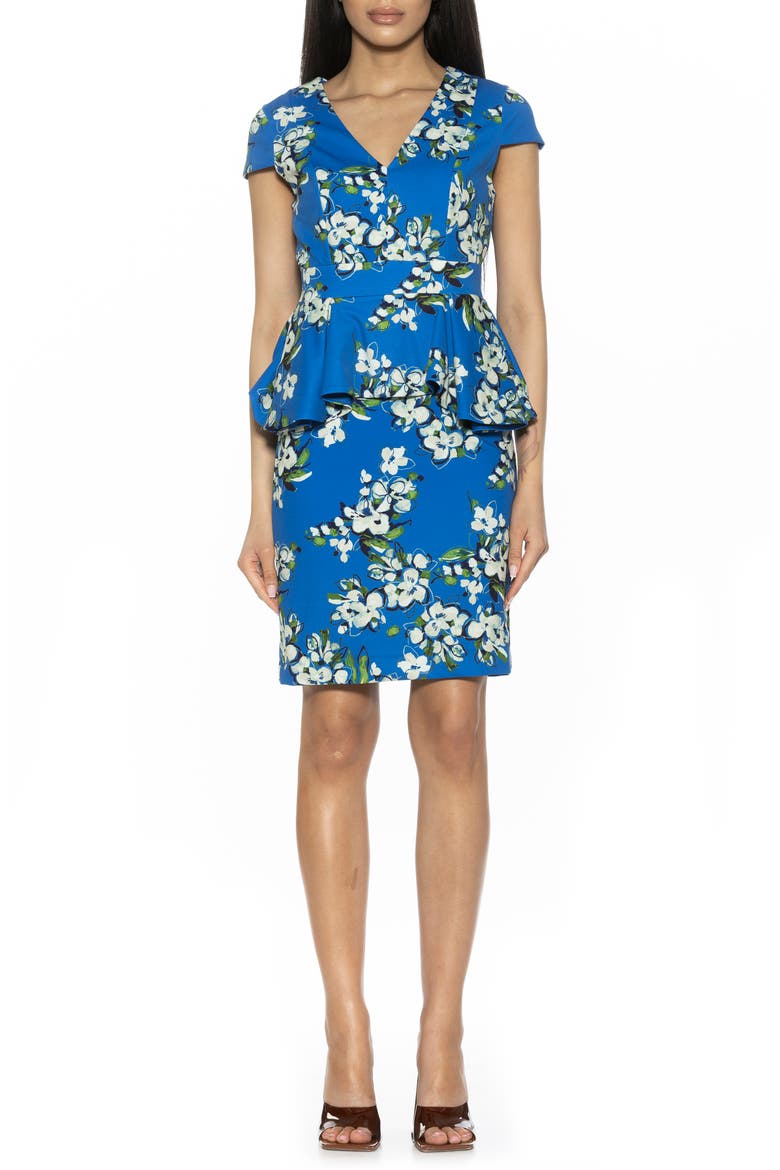 Willow V-Neck Cap Sleeve Sheath Dress, Main, color, BLUE FLORAL
