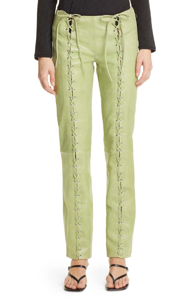 Saks Potts Christina Lace-Up Lambskin Leather Pants, Main, color, 