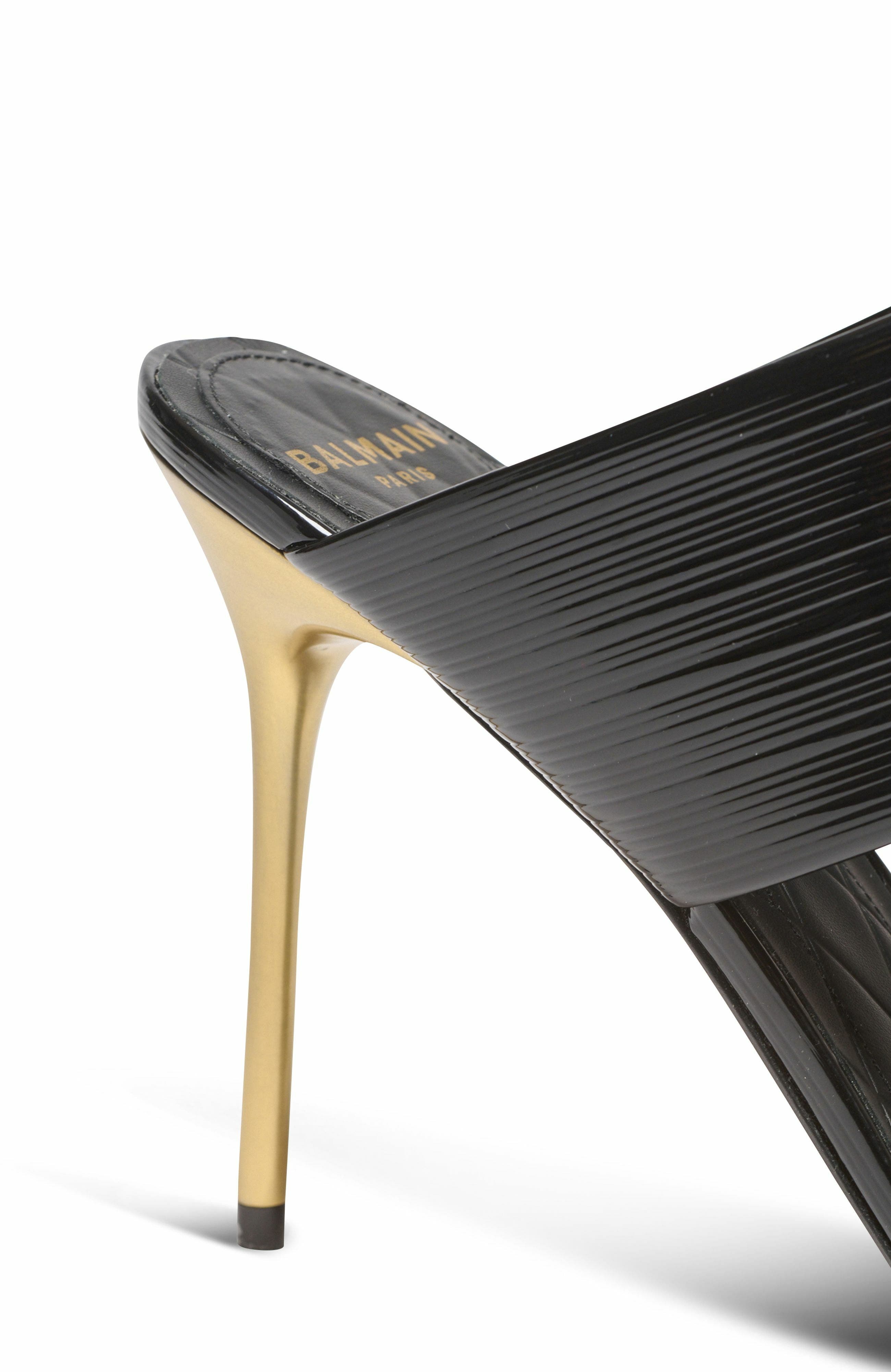 Balmain Pb Mules In Striped Leather, Alternate, color, Black