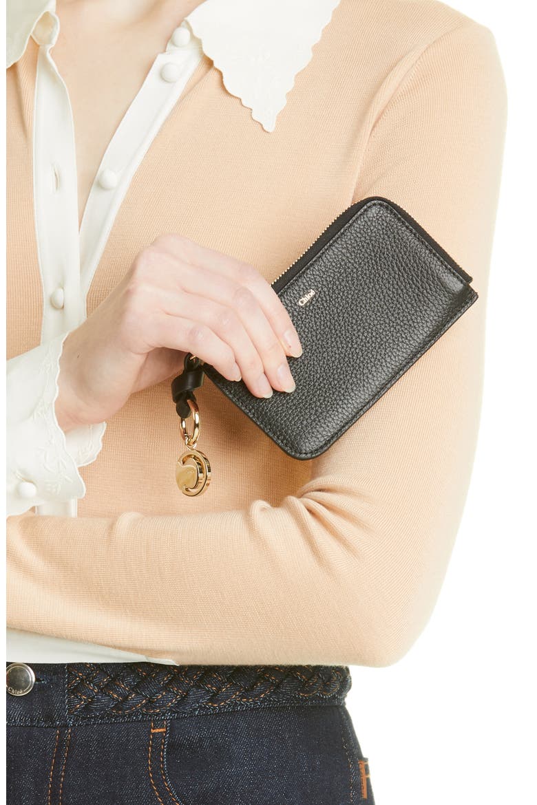 Alphabet Zip Leather Card Holder, Alternate, color, BLACK 001