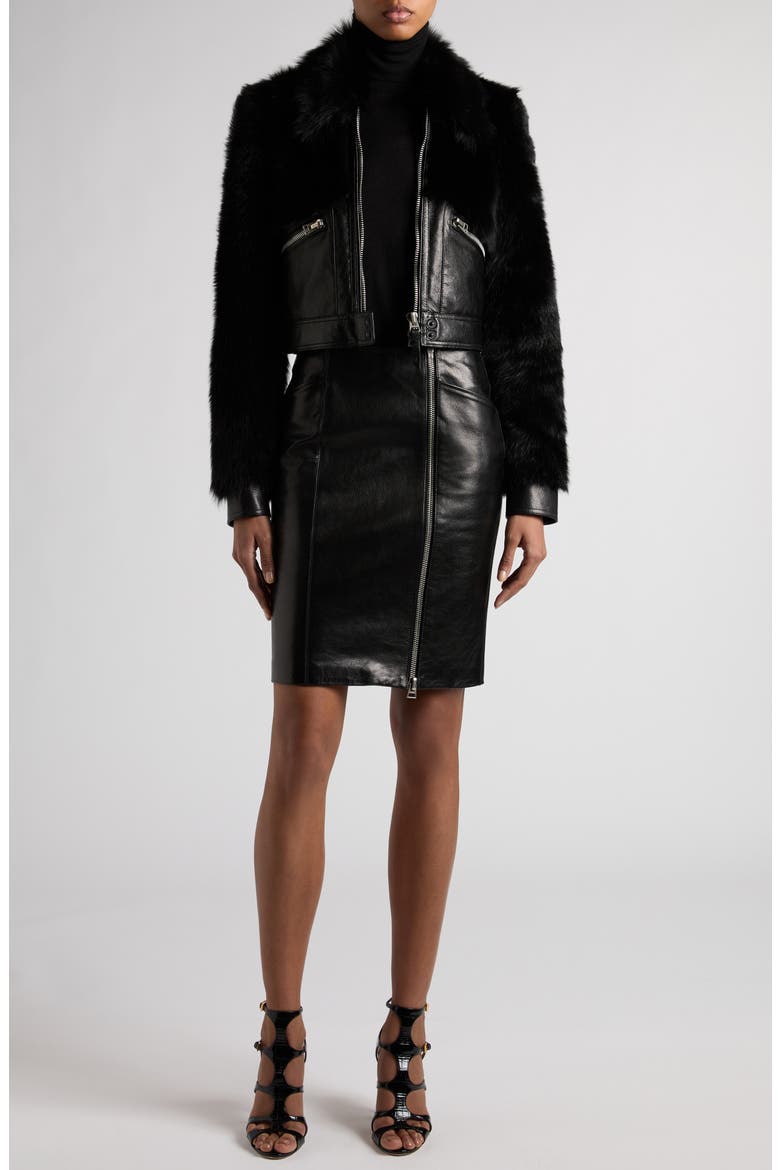 Genuine Shearling & Leather Moto Jacket, Alternate, color, LB999 BLACK