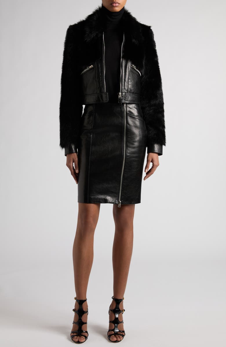 TOM FORD Genuine Shearling & Leather Moto Jacket, Alternate, color, 