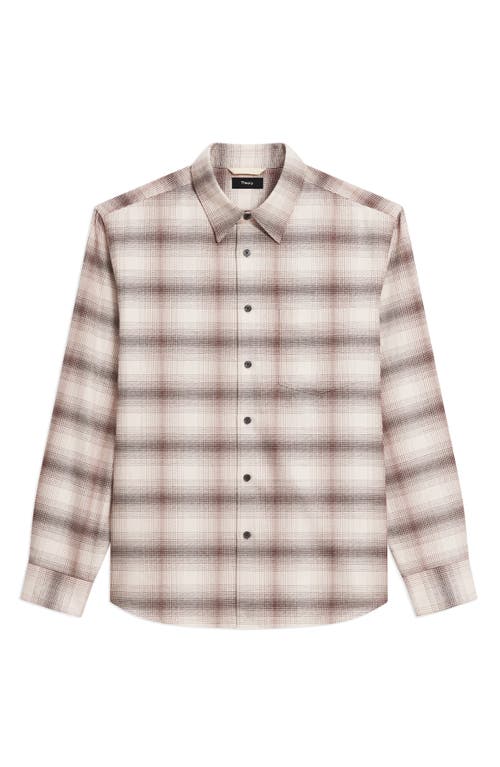 Theory Weekend Gradient Check Brushed Cotton Button-up Overshirt In Brown