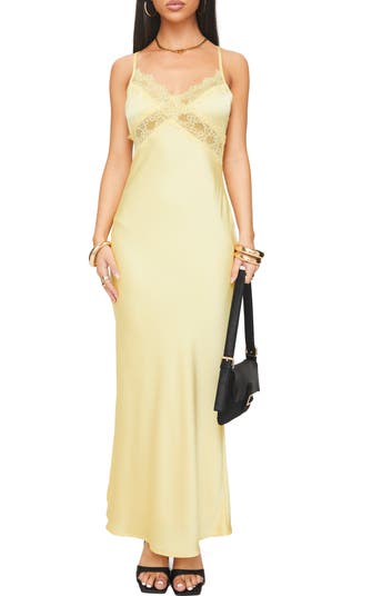 Treasure Lace Inset Bias Cut Satin Slipdress