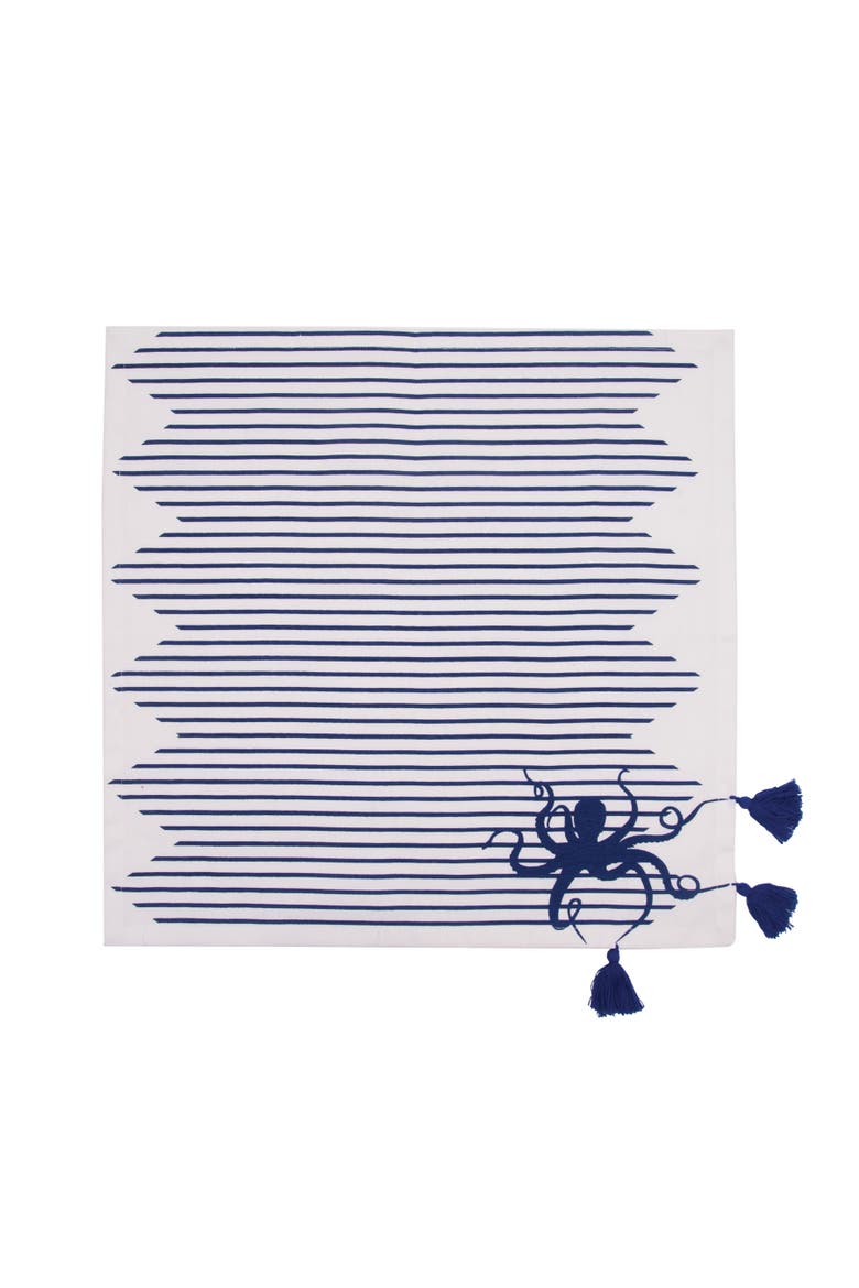 Indigo Octopus Stripes and Tassels Machine Washable Napkins Set of 6, Alternate, color, Blue