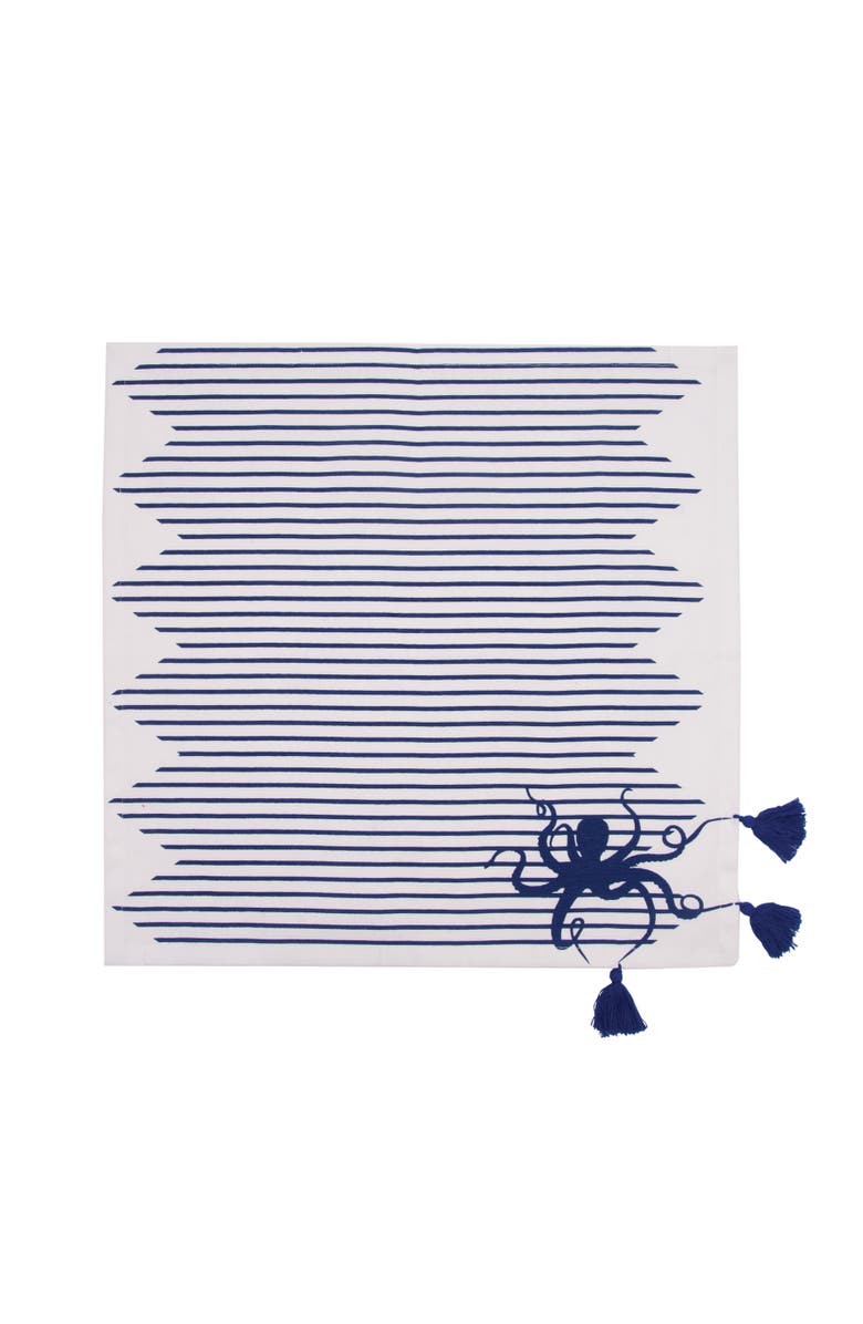 C&F Home Indigo Octopus Stripes and Tassels Machine Washable Napkins Set of 6, Alternate, color, Blue