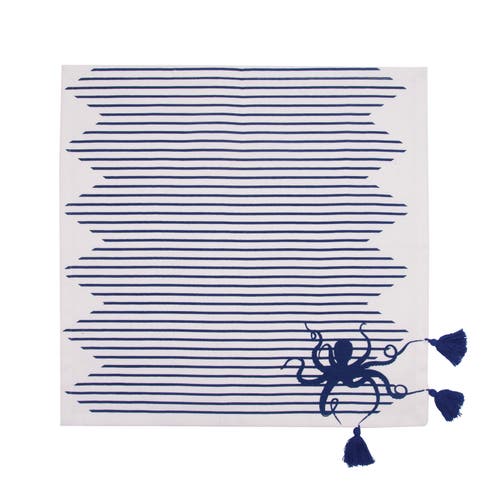 C & F Home C&f Home Indigo Octopus Stripes And Tassels Machine Washable Napkins Set Of 6 In Blue