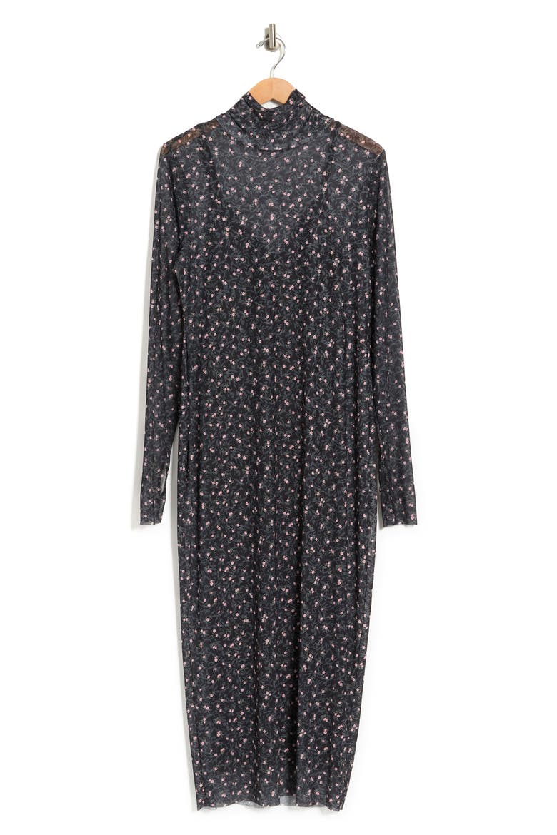 Shailene Long Sleeve Mesh Dress, Alternate, color, NOIR BLOSSOM