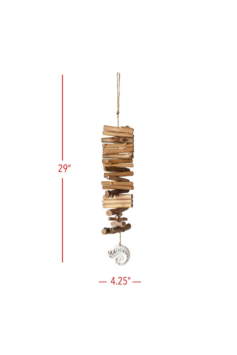 Seashell Driftwood Hanging Accent Natural Wood Metal & Rope, Alternate, color, Brown