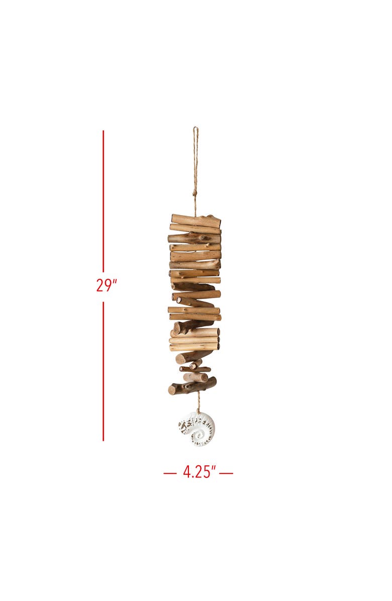 Foreside Home and Garden Seashell Driftwood Hanging Accent Natural Wood Metal & Rope, Alternate, color, Brown